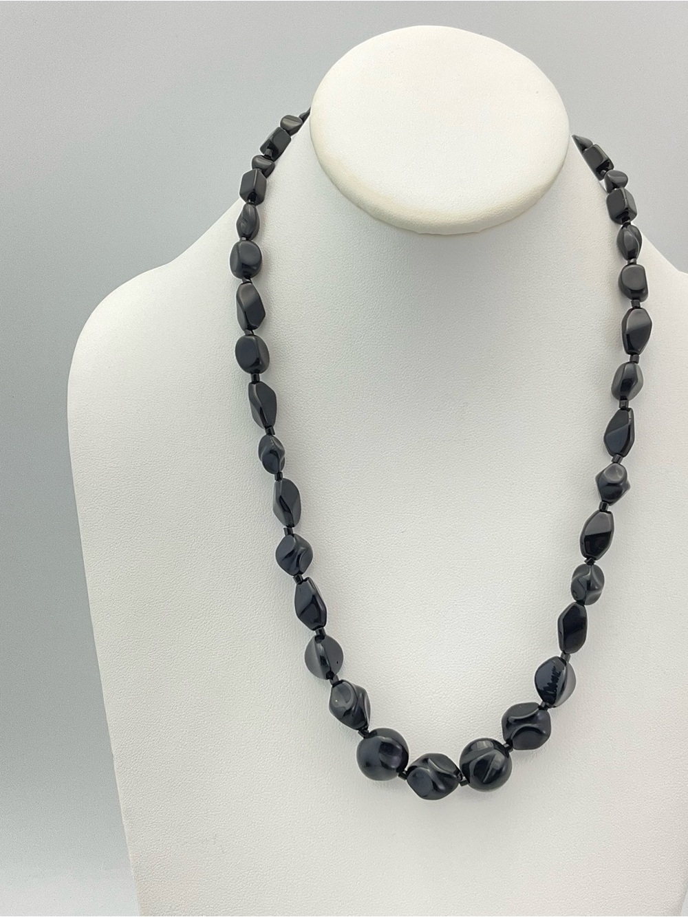 Vintage Black Beaded Necklace, MCM, Unique Shape Beads